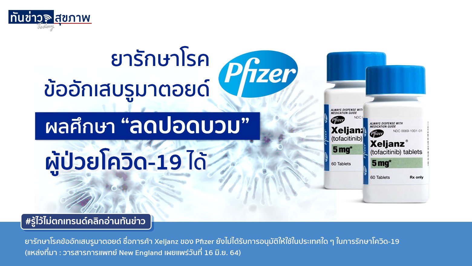 ยารักษาโรคข้ออักเสบรูมาตอยด์ Pfizer ผลศึกษา “ลดปอดบวม” ผู้ป่วยโควิด-19 ได้