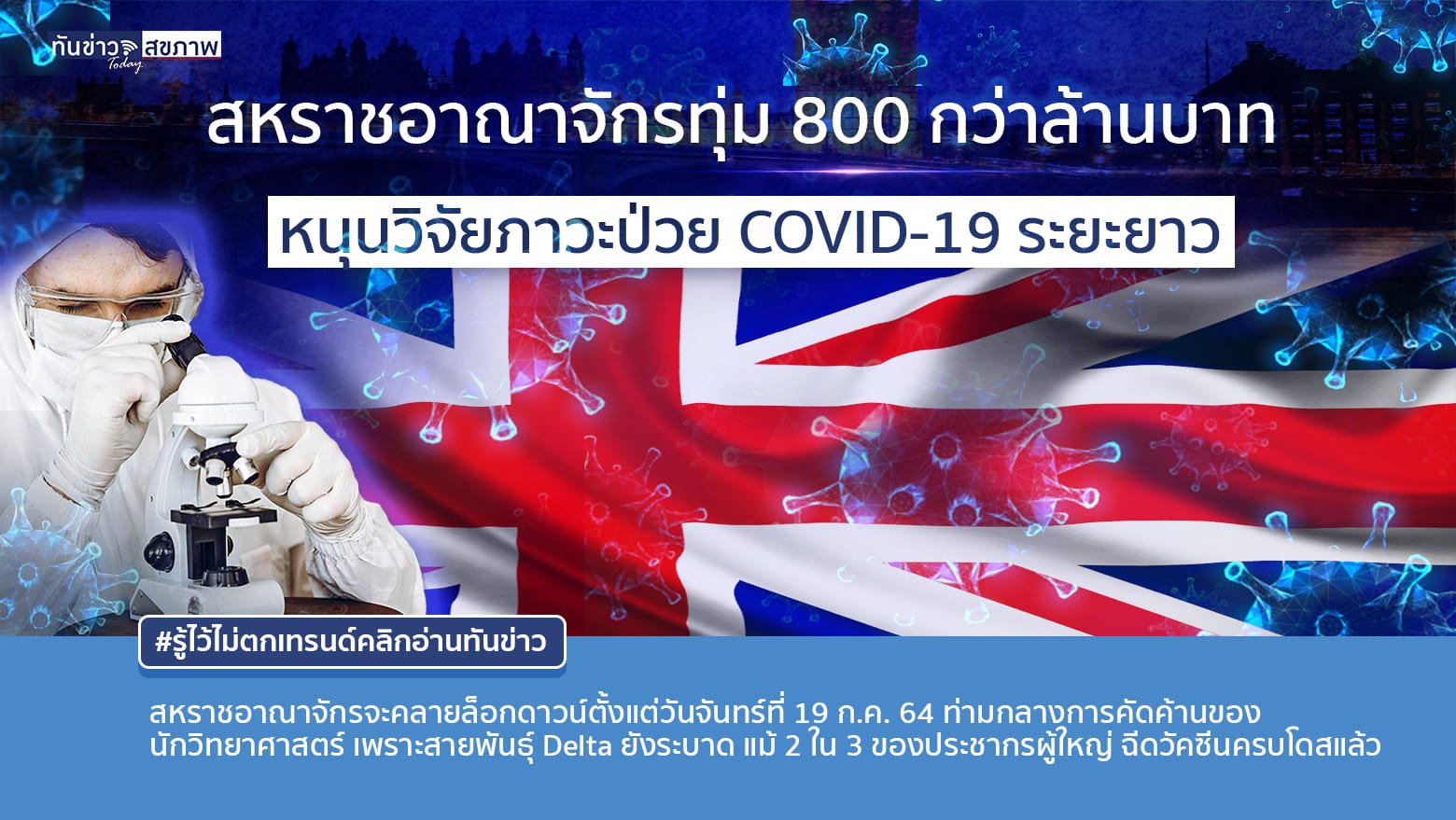 สหราชอาณาจักรทุ่ม 800 กว่าล้านบาท หนุนวิจัยภาวะป่วย COVID-19 ระยะยาว