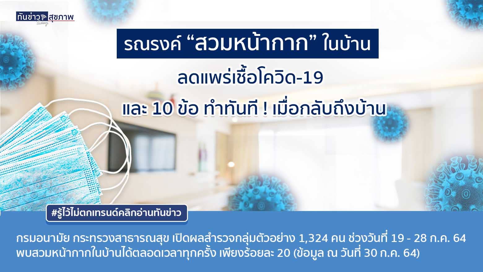 รณรงค์ “สวมหน้ากาก” ในบ้าน ลดแพร่เชื้อโควิด-19 & 10 ข้อ ทำทันที ! เมื่อกลับถึงบ้าน