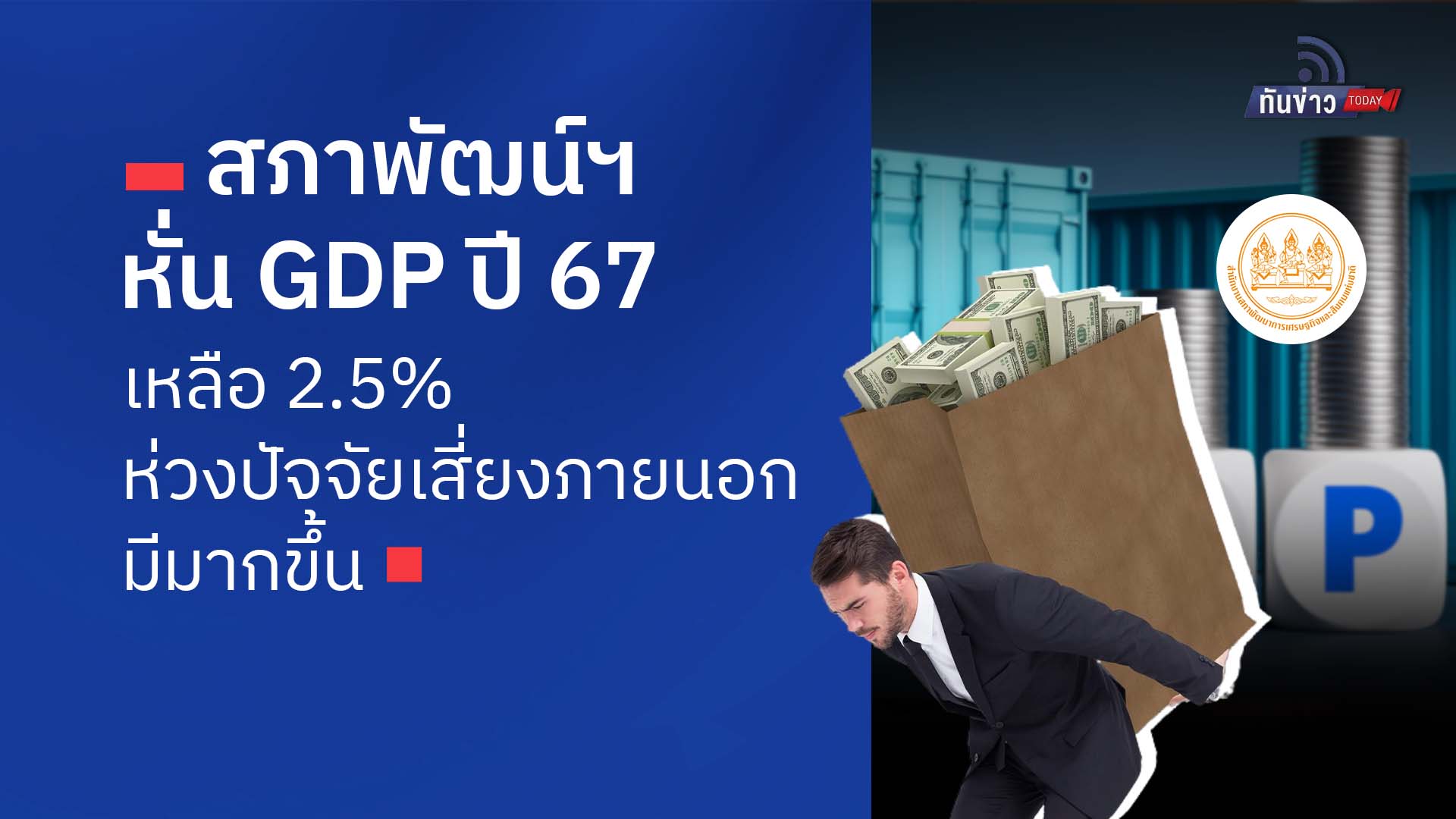 สภาพัฒน์ฯ หั่น GDP ปี’67 เหลือ 2.5% ห่วงปัจจัยเสี่ยงภายนอกมีมากขึ้น