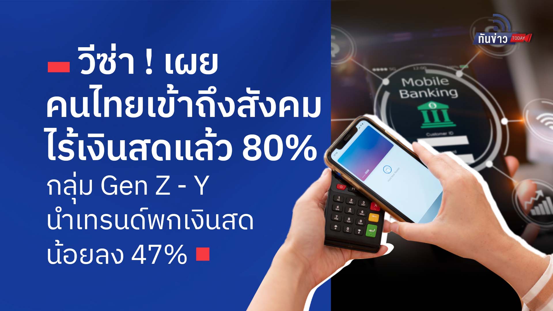 วีซ่า เผยคนไทยเข้าถึงสังคมไร้เงินสดแล้ว 80%  กลุ่ม Gen Z - Y นำเทรนด์พกเงินสดน้อยลง 47%